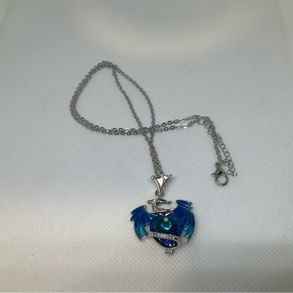 Cobalt Blue Dragon Pendant Necklace 20” Chain NEW - Picture 11 of 12